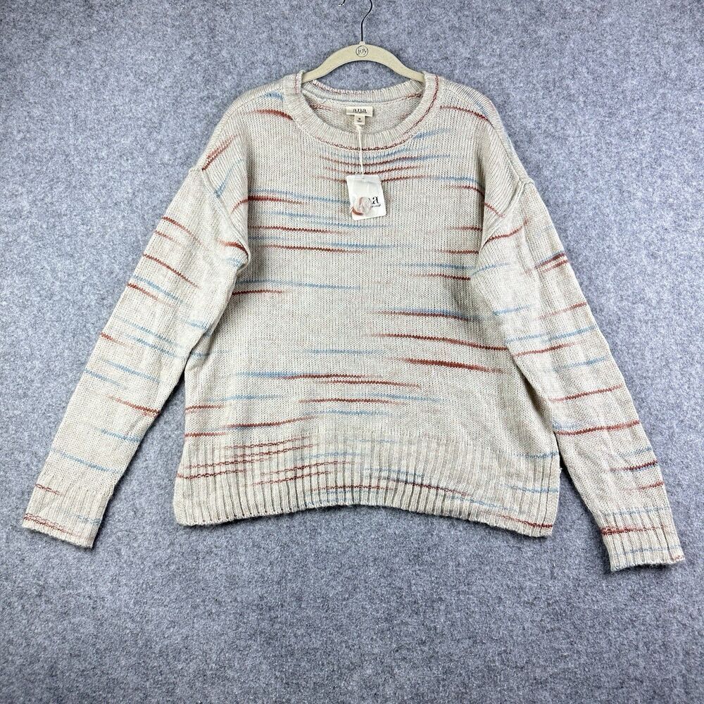 ANA A New Approach Sweater Womens M Birch Stacatto Neutral Soft Light Knit NEW